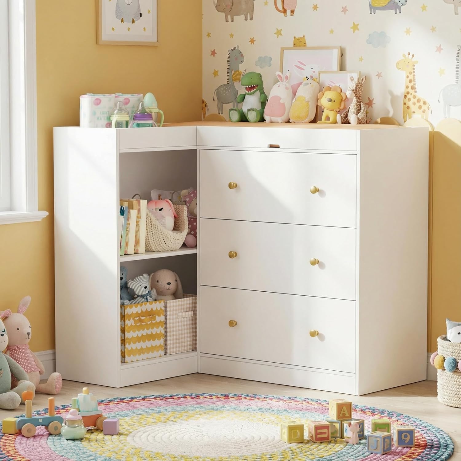Baby Nursery Dresser Changing Table - # 코너형 아기 기저귀 교환대(서랍 및