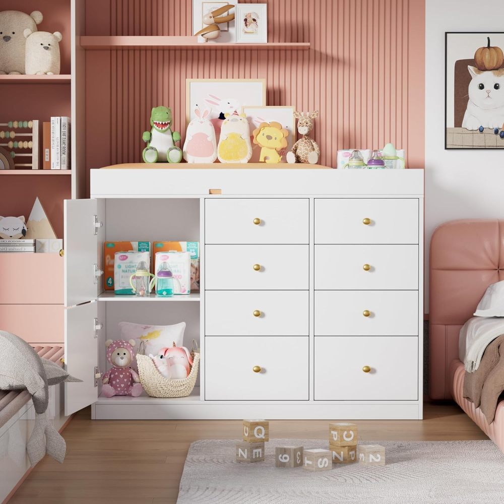 Baby Nursery Dresser Changing Table - 베이비 클래식 8단 서랍장과 2개의 캐비닛이
