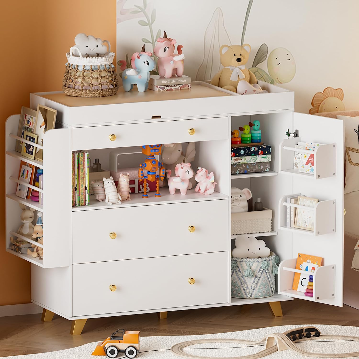 Baby Nursery Dresser Changing Table - 아기방용 수납장, 기저귀 교환대 포함, 3단