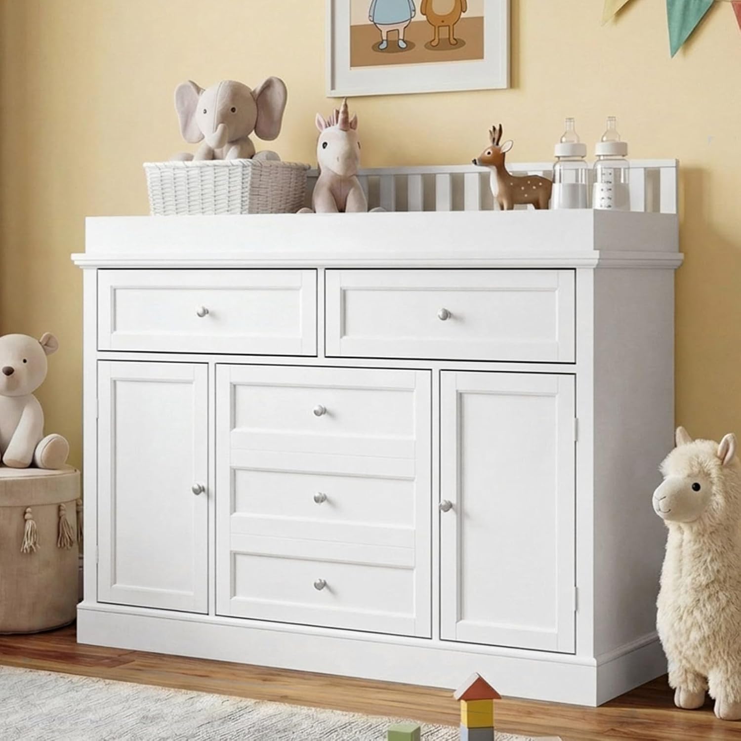 Baby Nursery Dresser Changing Table - 46인치 아기 기저귀 교환대 겸용 수납장,
