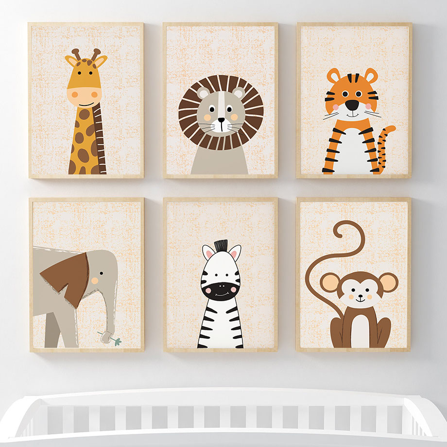 Baby Name Wall Art - 사자 기린 코끼리 얼룩말 원숭이 보육원