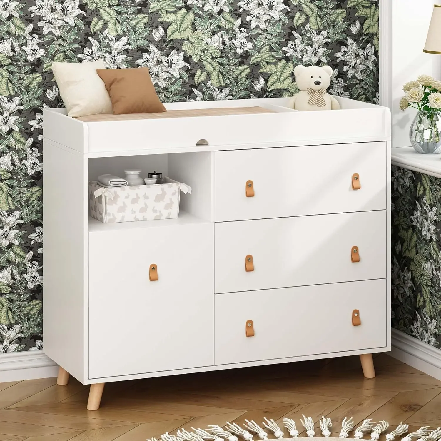 Baby Nursery Dresser Changing Table - 아기용 서랍장 겸용 기저귀 교환대, 숨겨진