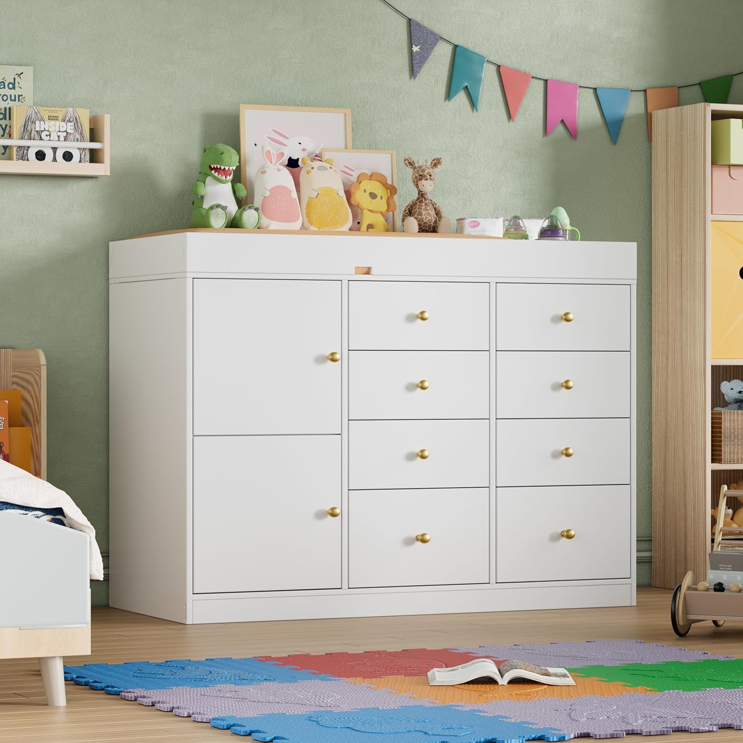 기저귀 교환대 겸용 서랍장, 8개 서랍과 2개 캐비닛이 - Baby Nursery Dresser Changing Table 리뷰 및 가격