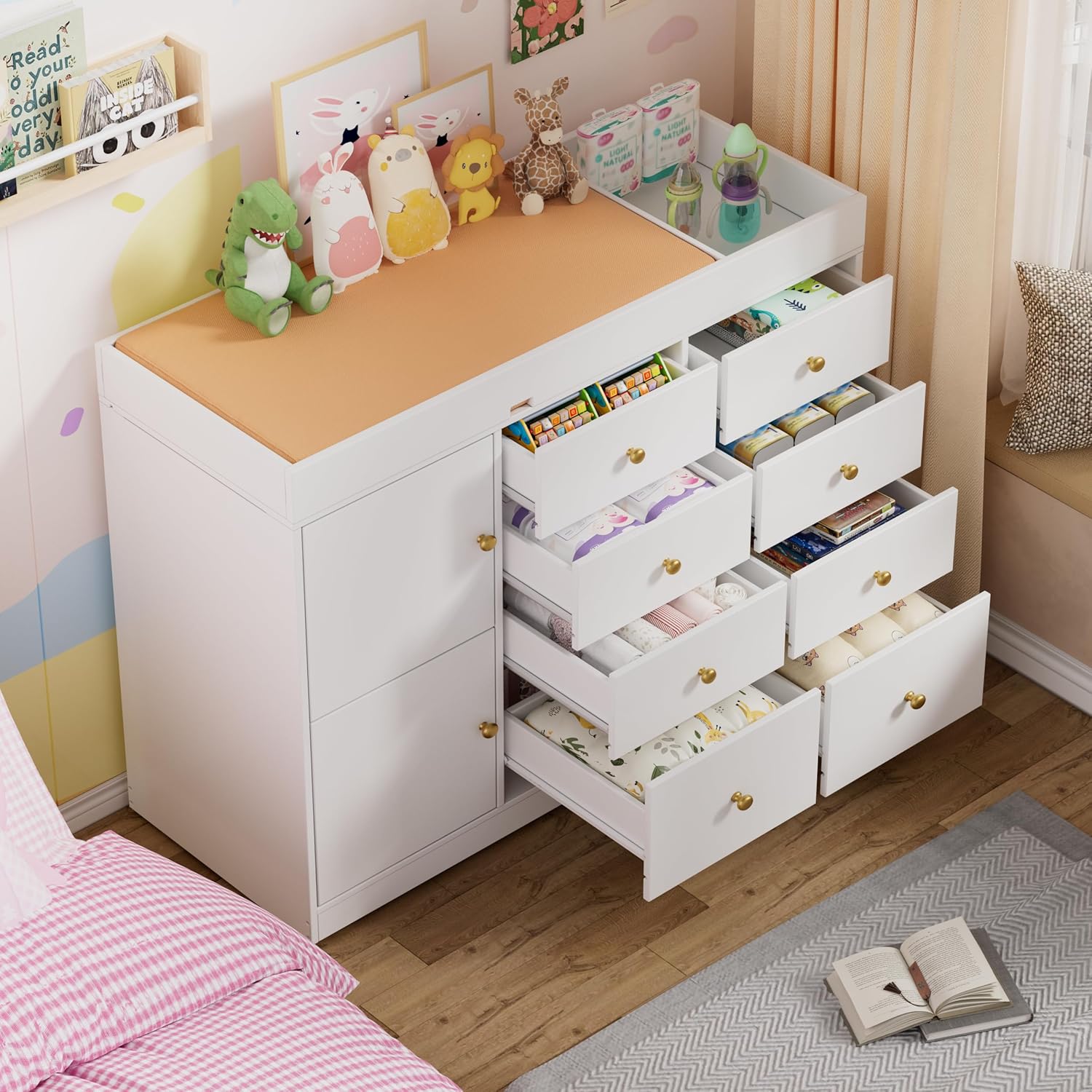 기저귀 교환대 겸용 서랍장, 8개 서랍과 2개 캐비닛이 - Baby Nursery Dresser Changing Table 리뷰 및 가격