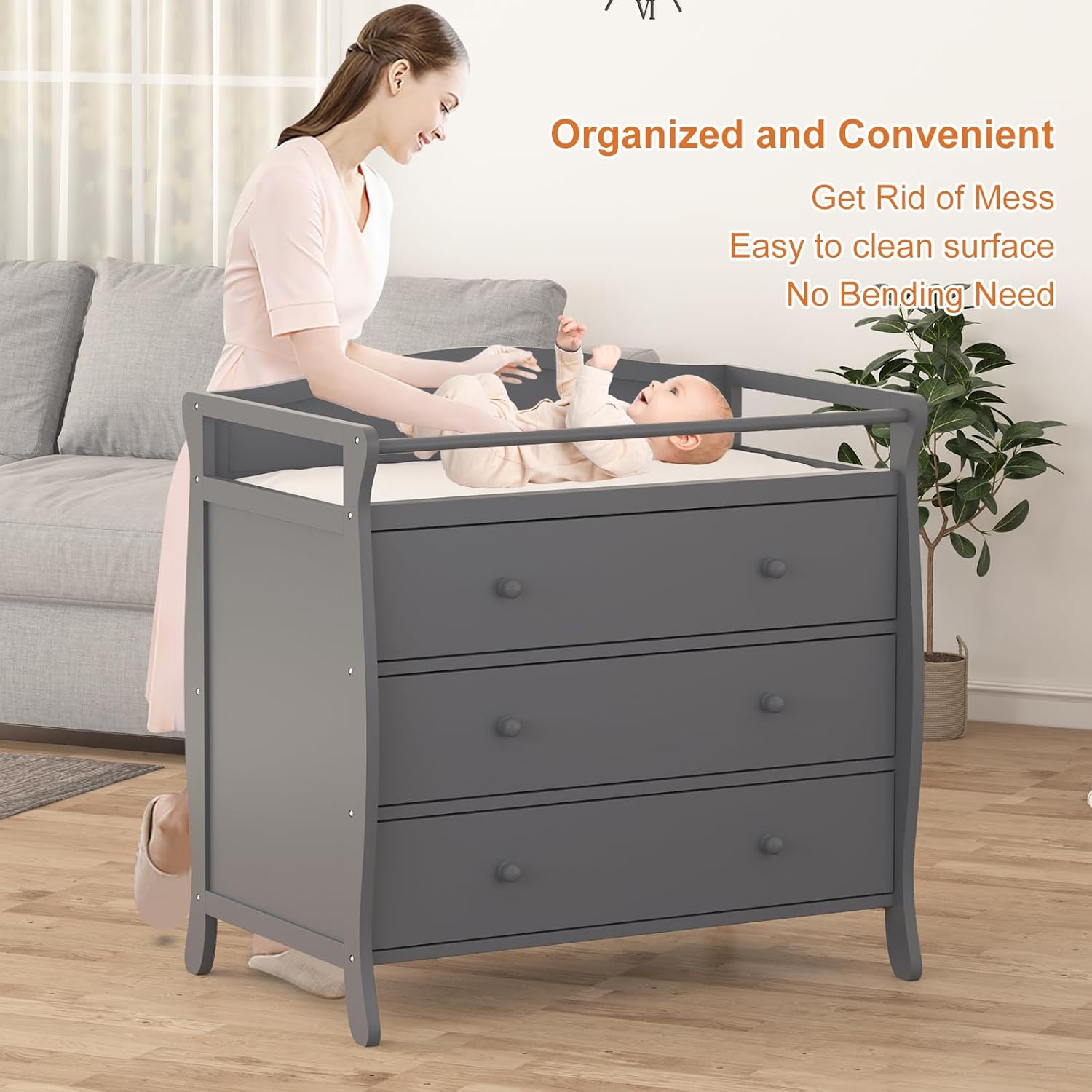 3단 서랍 아기 기저귀 교환대, 안전벨트 및 난간이 있 - Baby Nursery Dresser Changing Table 리뷰 및 가격