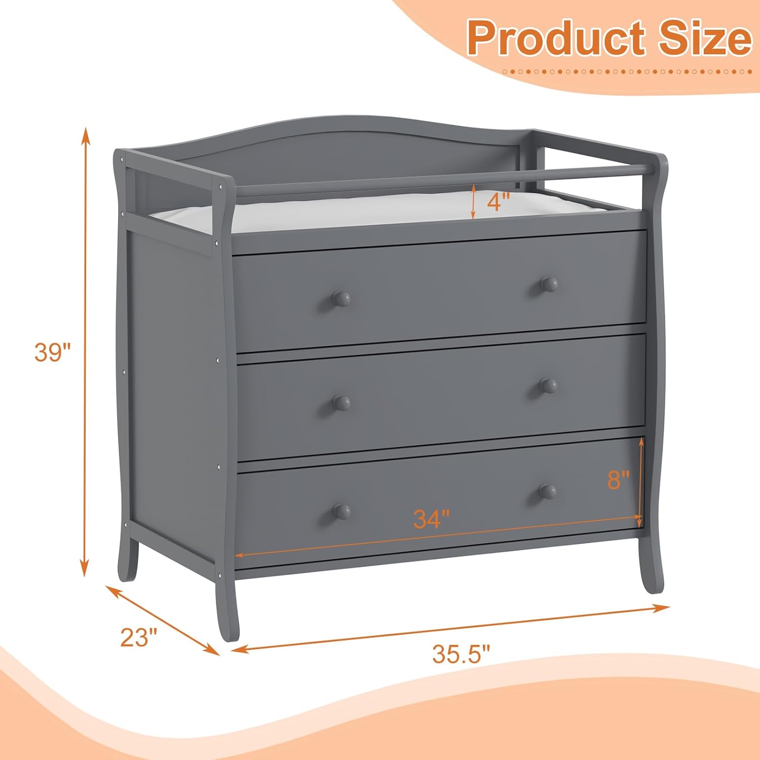 3단 서랍 아기 기저귀 교환대, 안전벨트 및 난간이 있 - Baby Nursery Dresser Changing Table 리뷰 및 가격