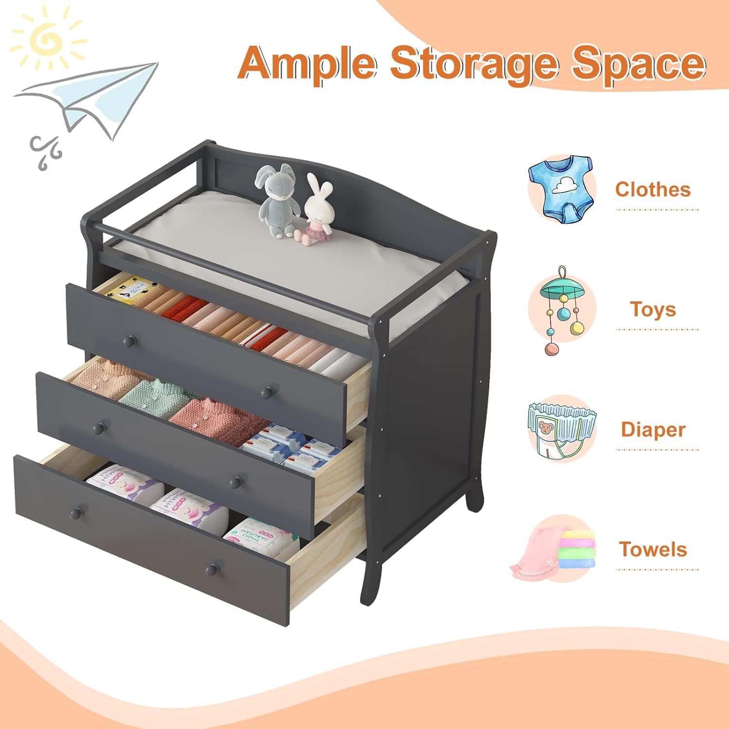 3단 서랍 아기 기저귀 교환대, 안전벨트 및 난간이 있 - Baby Nursery Dresser Changing Table 리뷰 및 가격