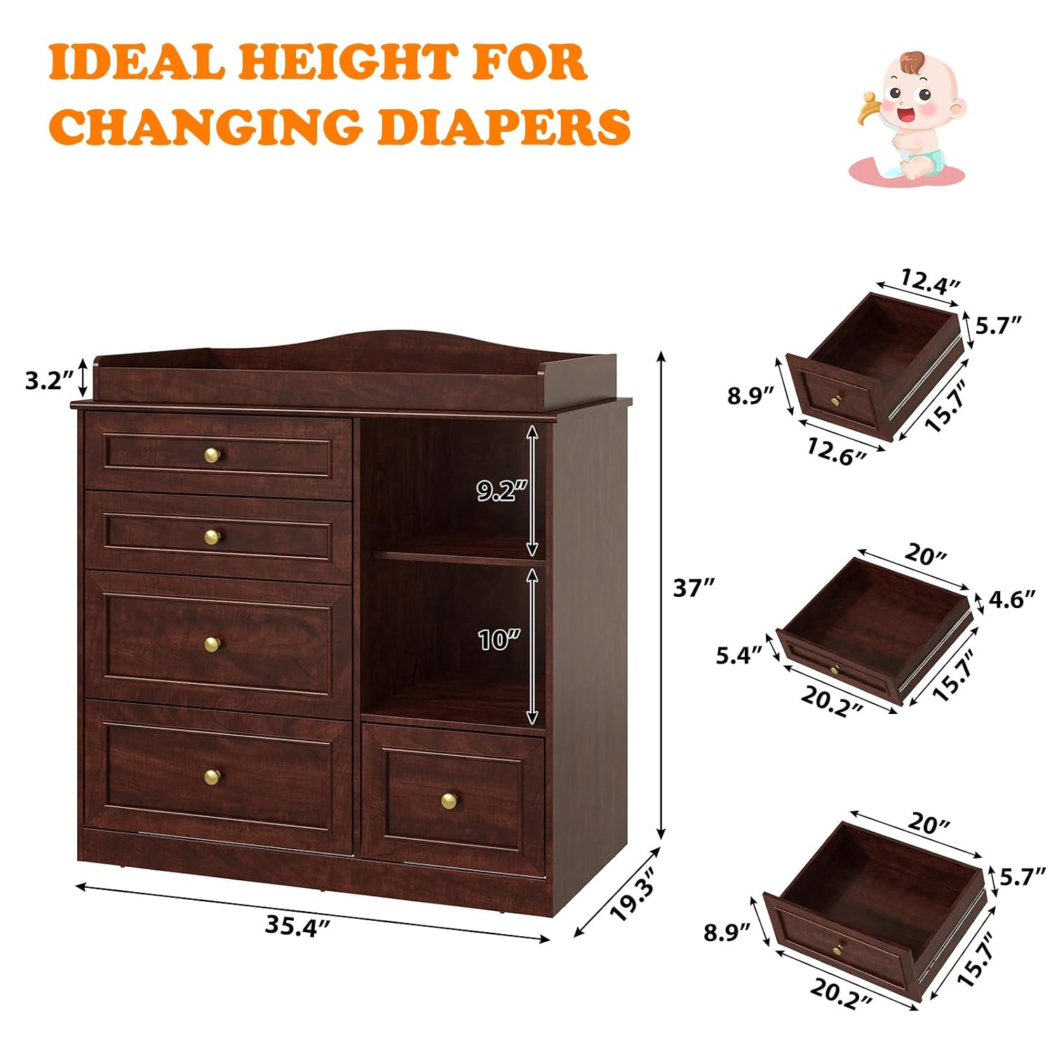 기저귀 교환대 겸용 서랍장, 아기방용, 브라운, 맞춤  - Baby Nursery Dresser Changing Table 리뷰 및 가격