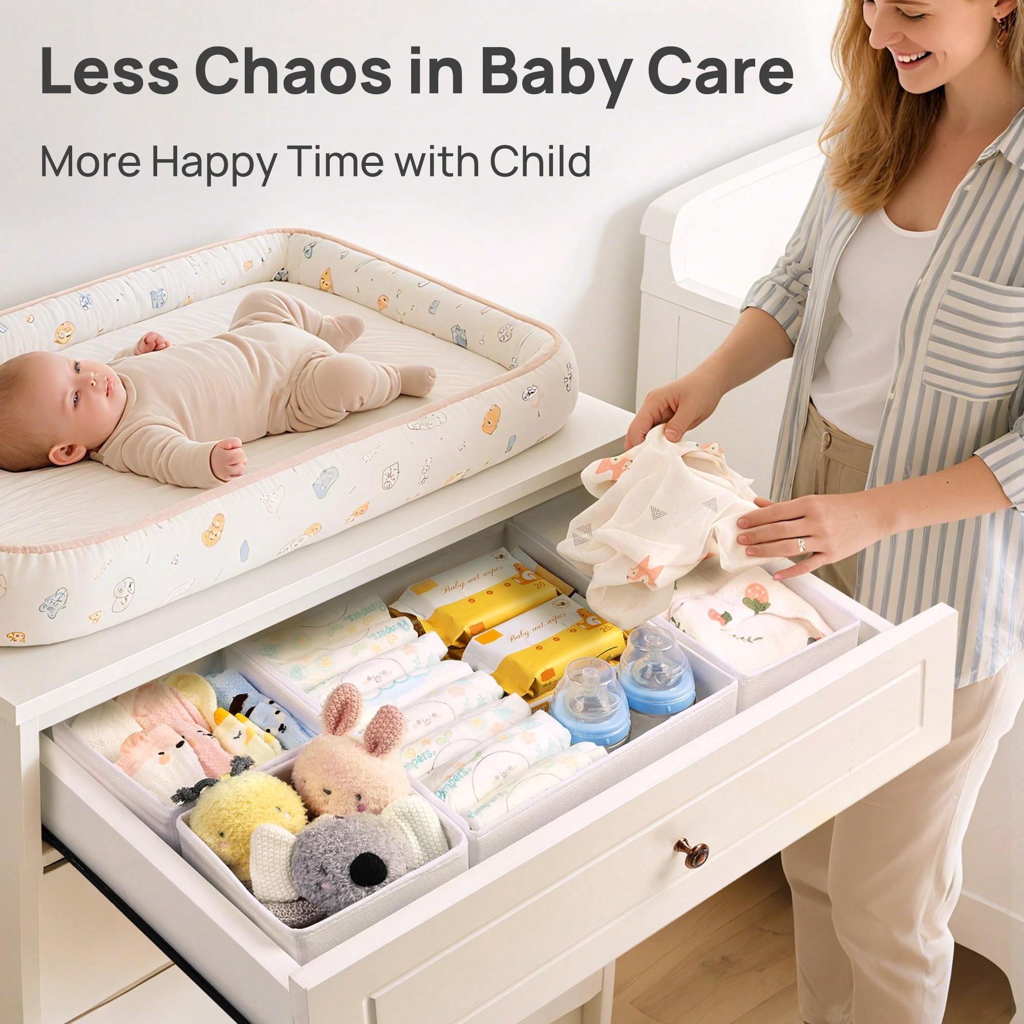 12개 세트 아기옷 정리함 서랍 정리함 화이트 패브릭  - Baby Nursery Dresser Changing Table 리뷰 및 가격