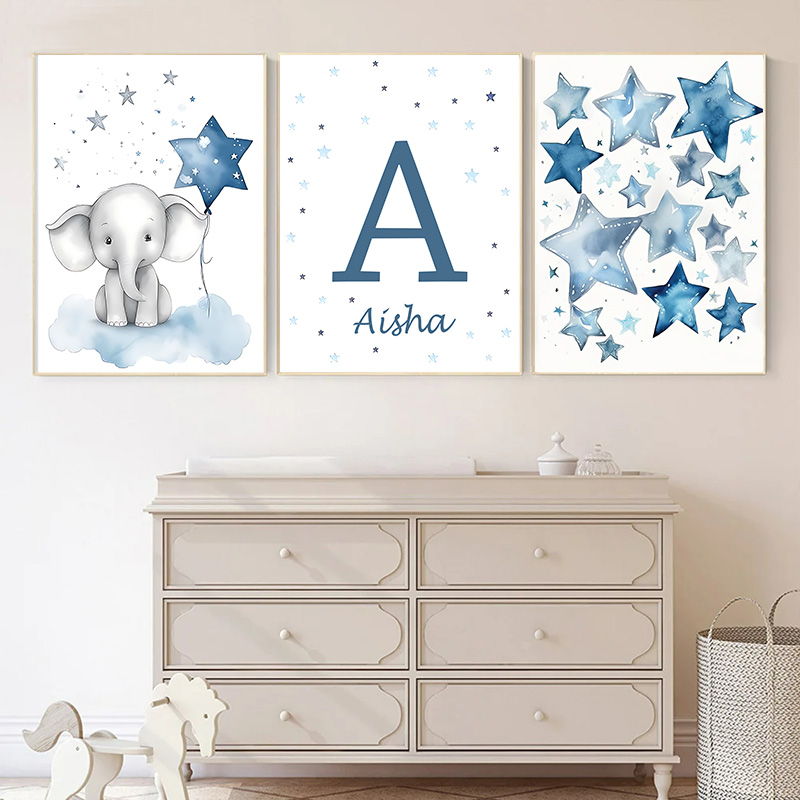 푸른 달과 별 아기 이름 사용자 정의 벽 아트 포스터  - Baby Name Wall Art 리뷰 및 가격