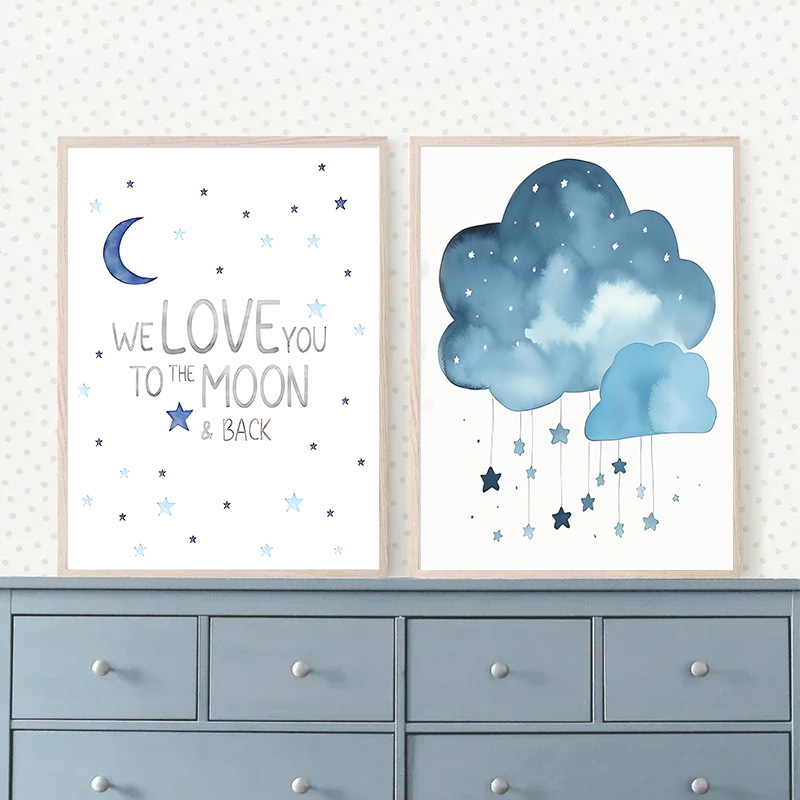 푸른 달과 별 아기 이름 사용자 정의 벽 아트 포스터  - Baby Name Wall Art 리뷰 및 가격