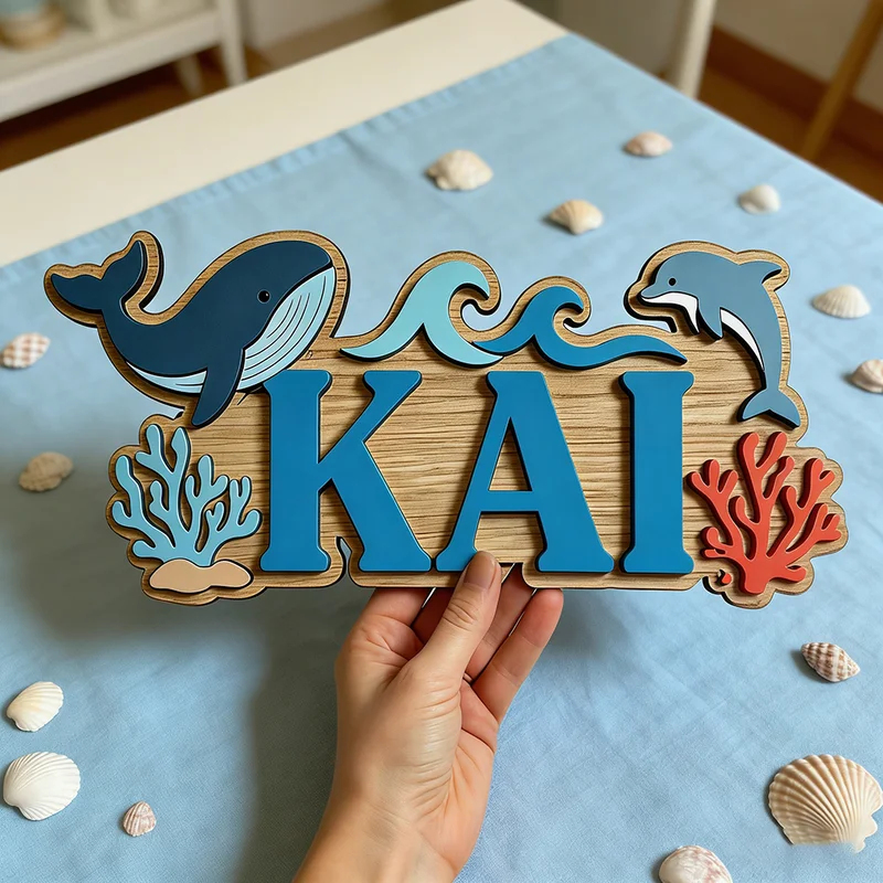 바다 고래 돌고래 테마 맞춤 이름 나무 간판, 아이들  - Baby Name Wall Art 리뷰 및 가격