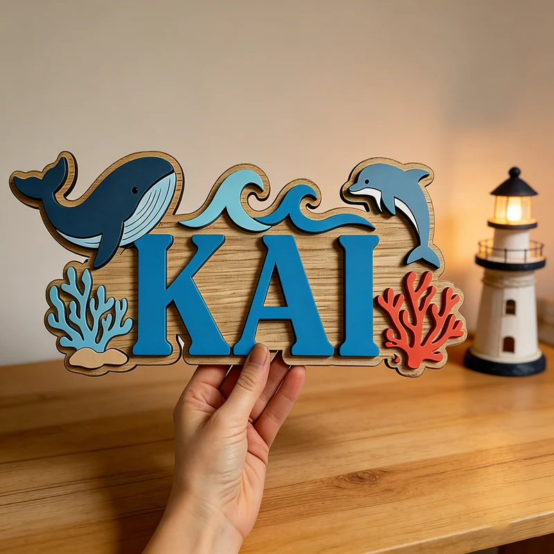 바다 고래 돌고래 테마 맞춤 이름 나무 간판, 아이들  - Baby Name Wall Art 리뷰 및 가격