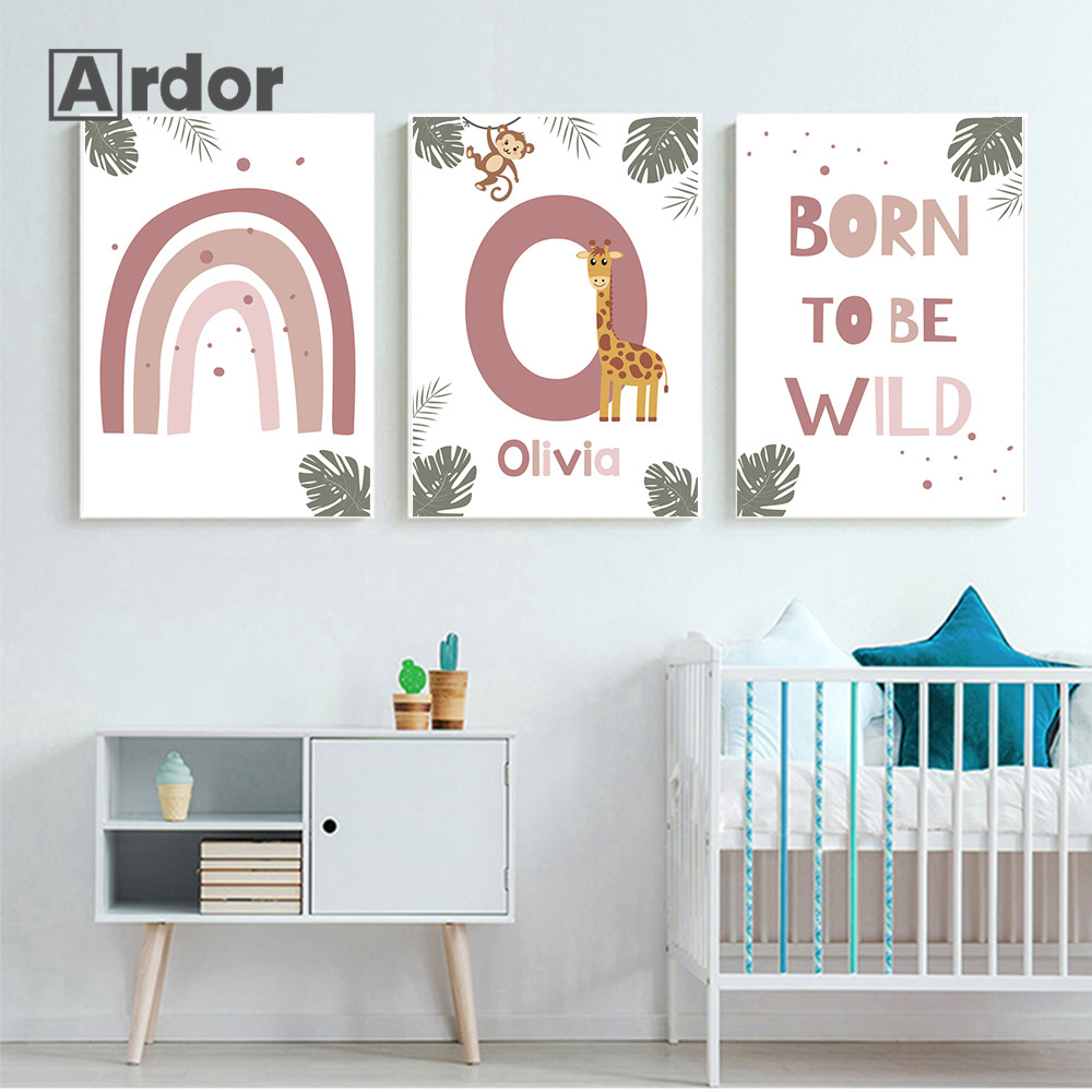 북유럽 정글 동물 포스터 맞춤 이름 캔버스 그림 무지개 - Baby Name Wall Art 리뷰 및 가격