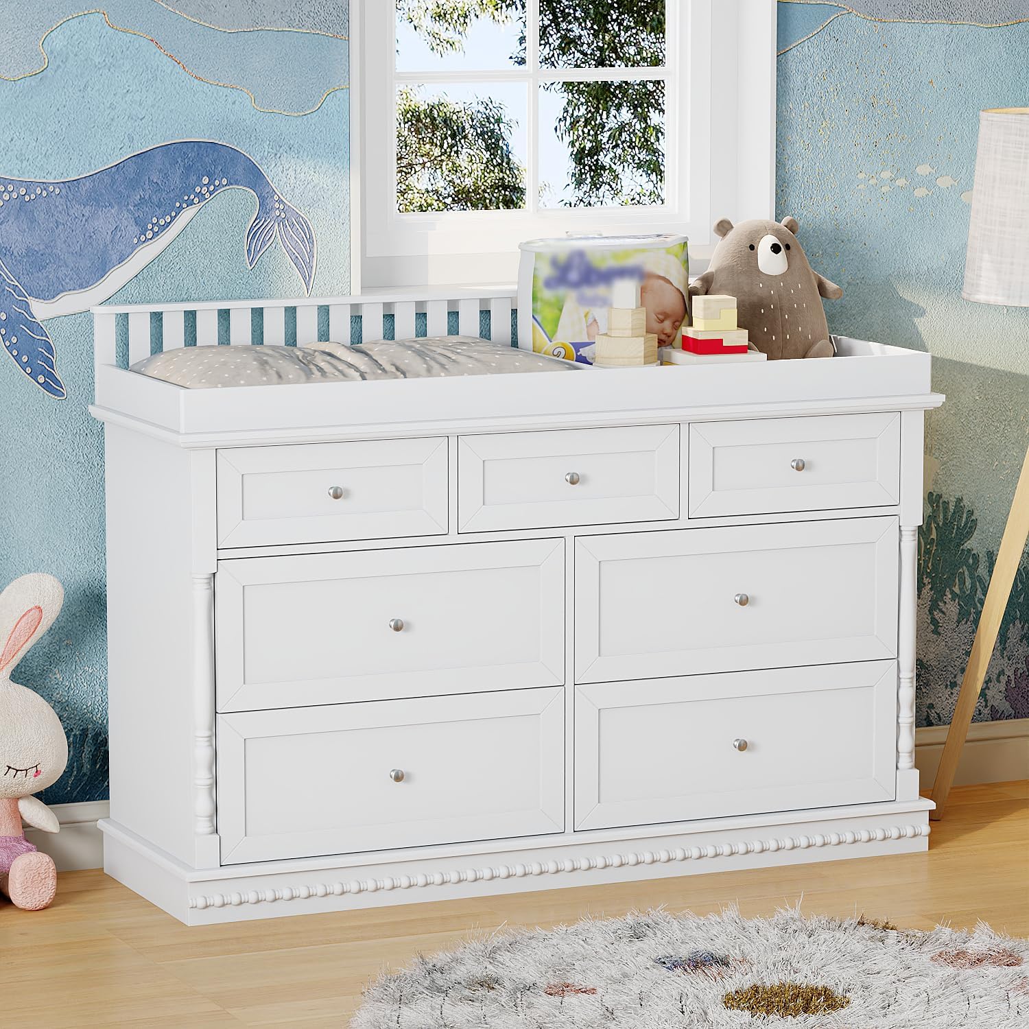 56.5인치 아기 기저귀 교환대 겸용 서랍장, 탈부착  - Baby Nursery Dresser Changing Table 리뷰 및 가격