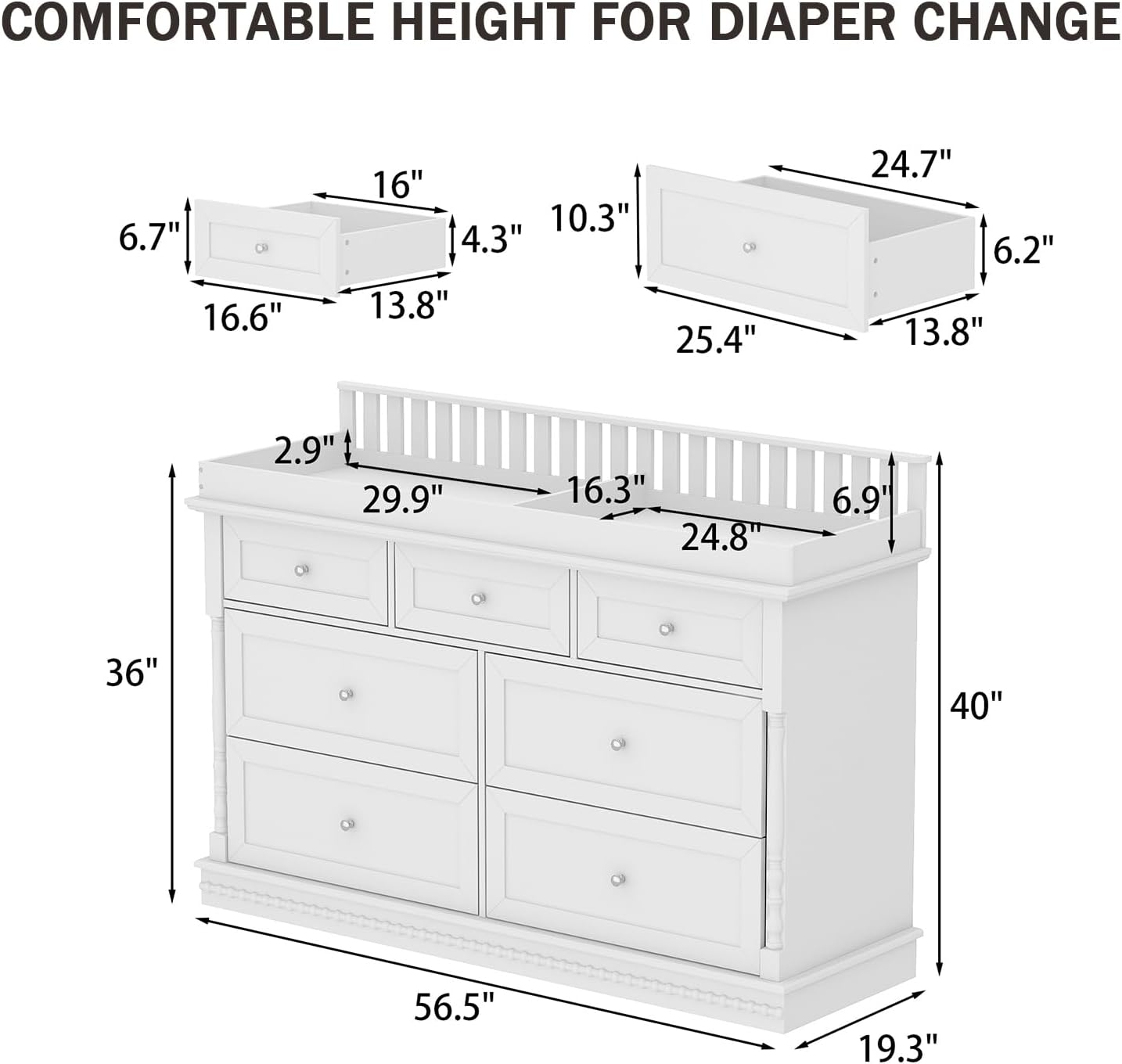 56.5인치 아기 기저귀 교환대 겸용 서랍장, 탈부착  - Baby Nursery Dresser Changing Table 리뷰 및 가격