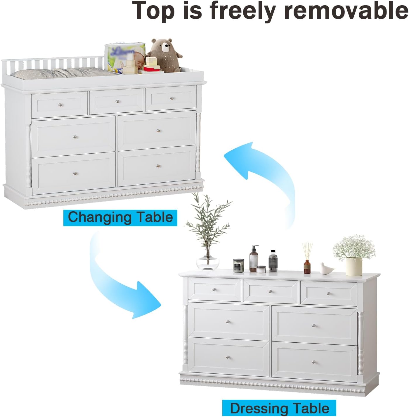 56.5인치 아기 기저귀 교환대 겸용 서랍장, 탈부착  - Baby Nursery Dresser Changing Table 리뷰 및 가격