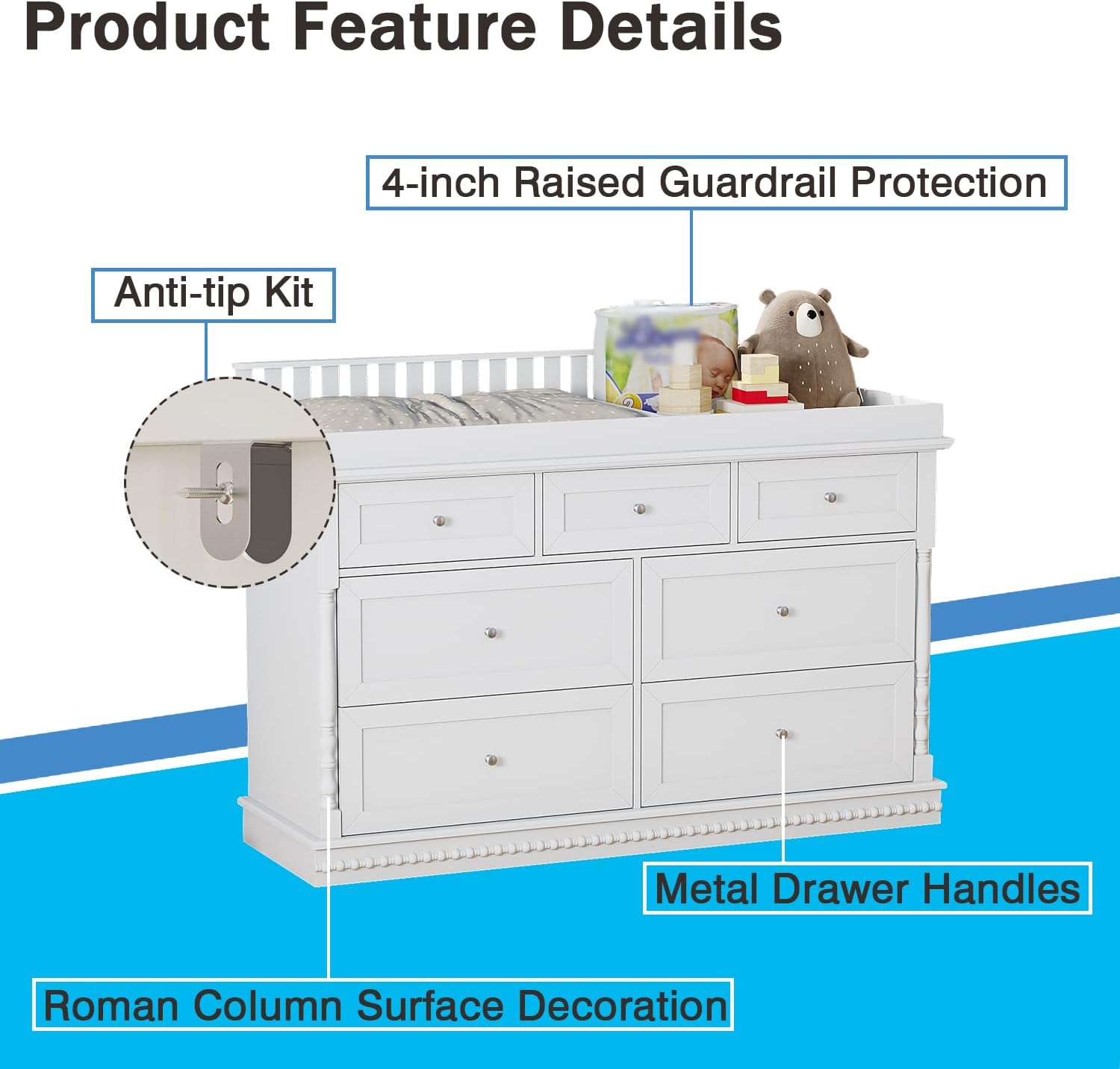 56.5인치 아기 기저귀 교환대 겸용 서랍장, 탈부착  - Baby Nursery Dresser Changing Table 리뷰 및 가격