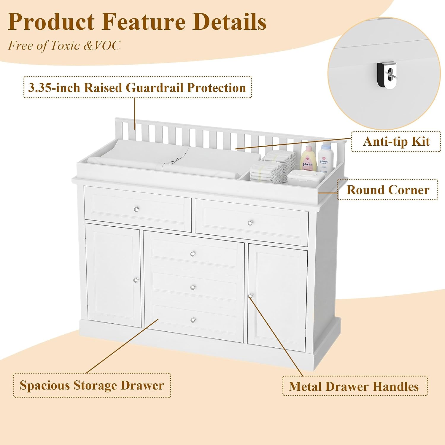 46인치 아기 기저귀 교환대 겸용 수납장, 탈부착 가능 - Baby Nursery Dresser Changing Table 리뷰 및 가격