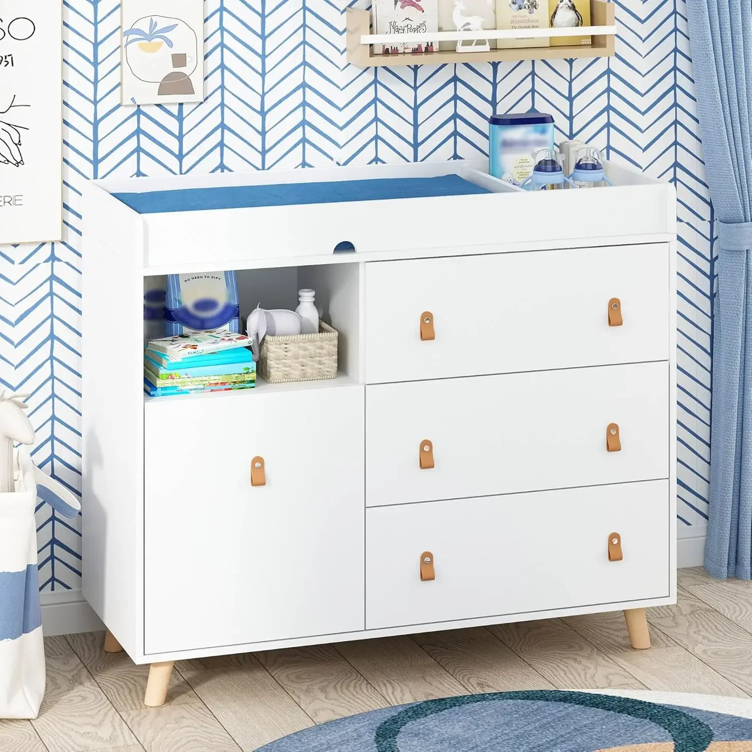 아기용 서랍장 겸용 기저귀 교환대, 숨겨진 세탁 바구니 - Baby Nursery Dresser Changing Table 리뷰 및 가격