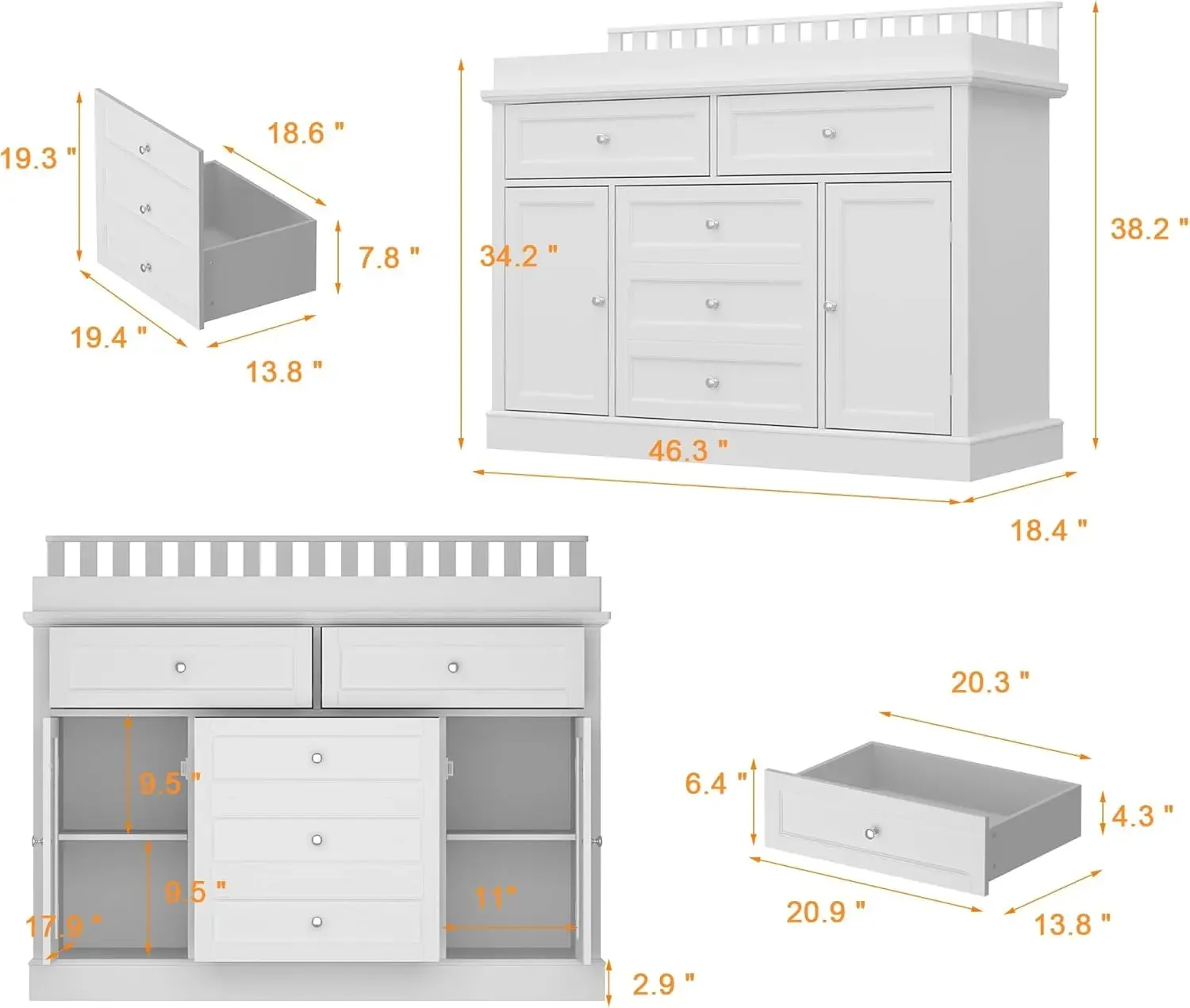 46개의 서랍과 문이 있는 아기용 화이트 드레서(기저귀 - Baby Nursery Dresser Changing Table 리뷰 및 가격