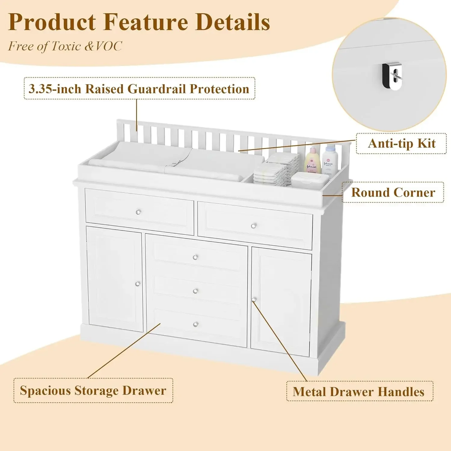 46개의 서랍과 문이 있는 아기용 화이트 드레서(기저귀 - Baby Nursery Dresser Changing Table 리뷰 및 가격