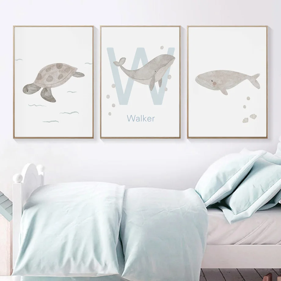 사용자 정의 이름 고래 문어 거북이 백조 바다 동물 보 - Baby Name Wall Art 리뷰 및 가격